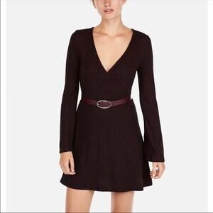 NWT Express Soft Plush Jersey Faux Wrap Surplice Burgundy Black Dress Size Small